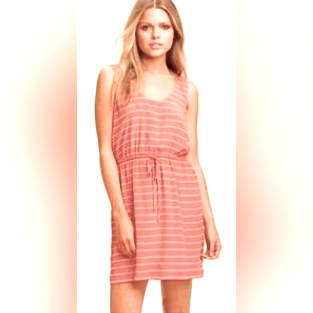 Joie Striped Silk Chariot Sleeveless Mini Dress in Tangerine/Peach & White